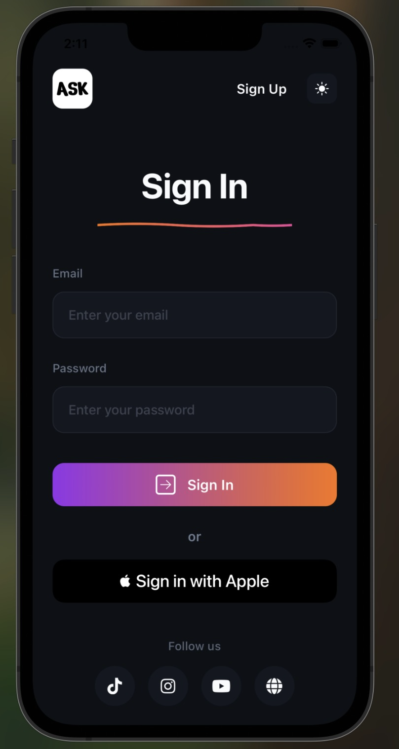 AskAlong sign in page